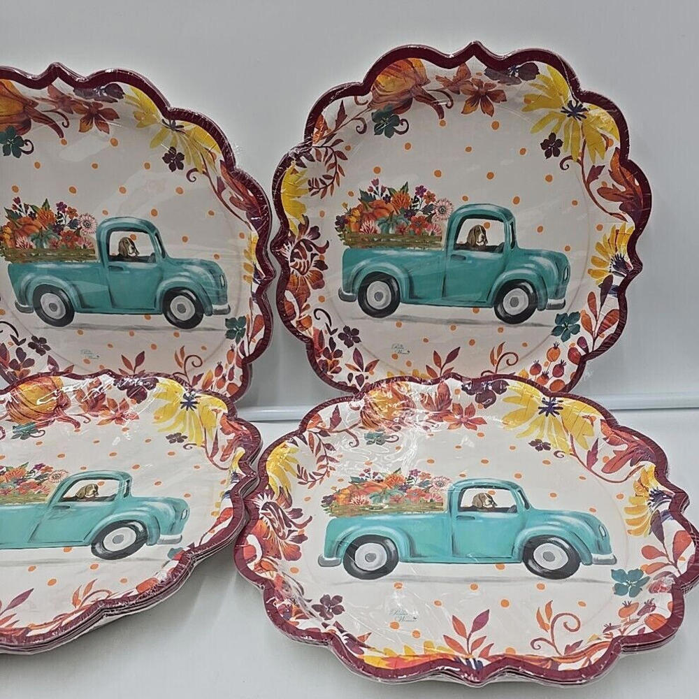 4 PACKS The Pioneer Woman Pumpkin Dog Truck Paper Plate; 32 Ct.; 11.5" - Picture 3 of 9